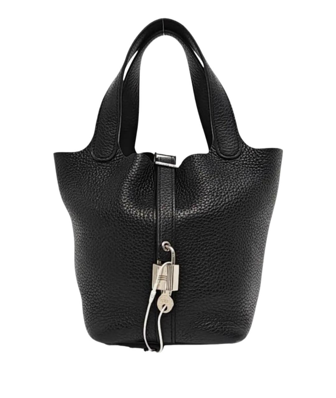 HERMES Черная кожаная сумка с короткими ручками, фото 1