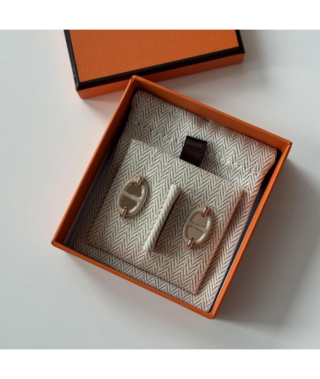 HERMES Бежевые металлические серьги, фото 3