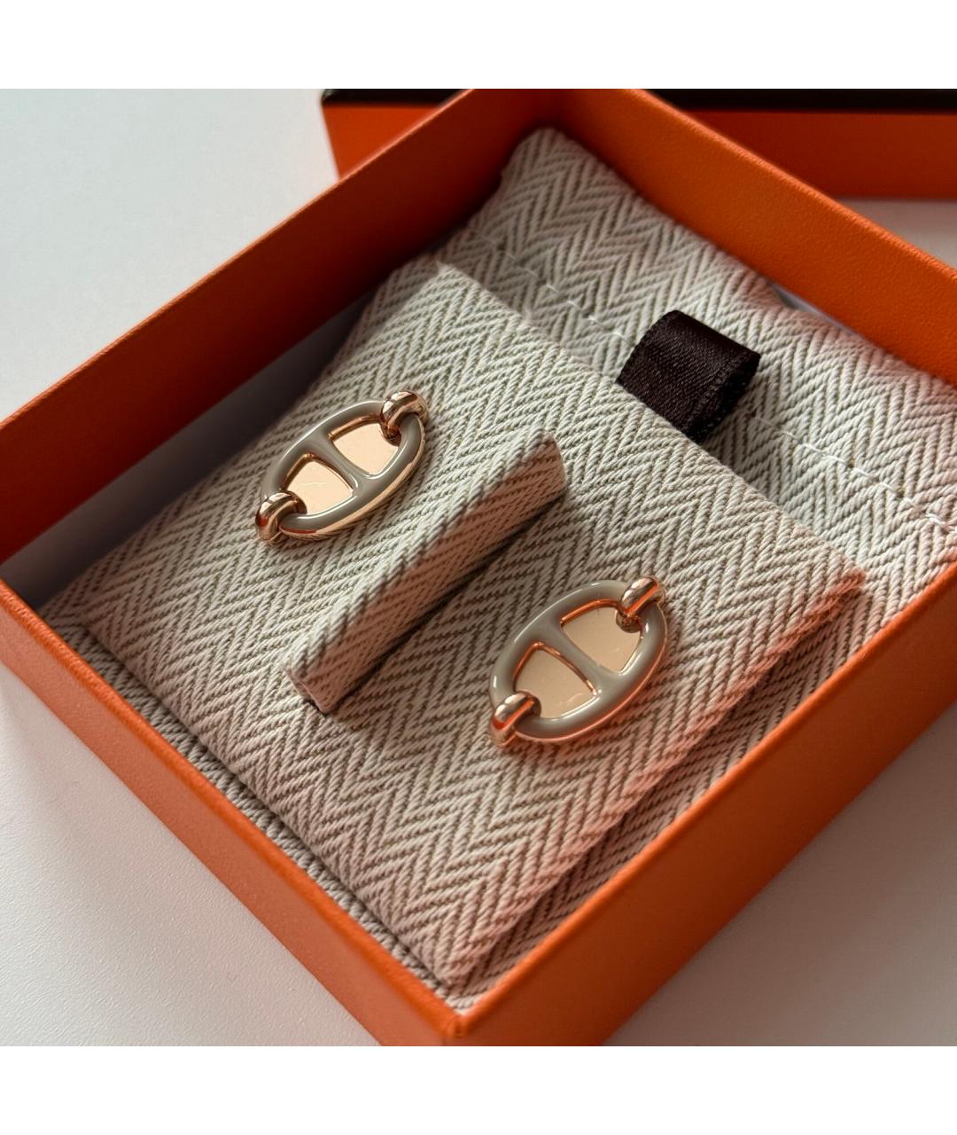 HERMES Бежевые металлические серьги, фото 5