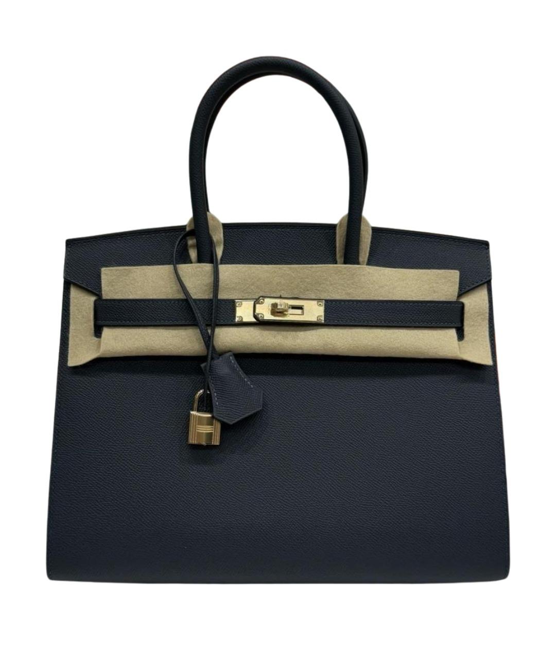 HERMES Темно-синяя кожаная сумка с короткими ручками, фото 1