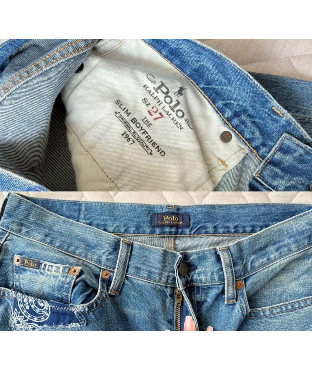 POLO RALPH LAUREN Голубые хлопковые джинсы слим, фото 4