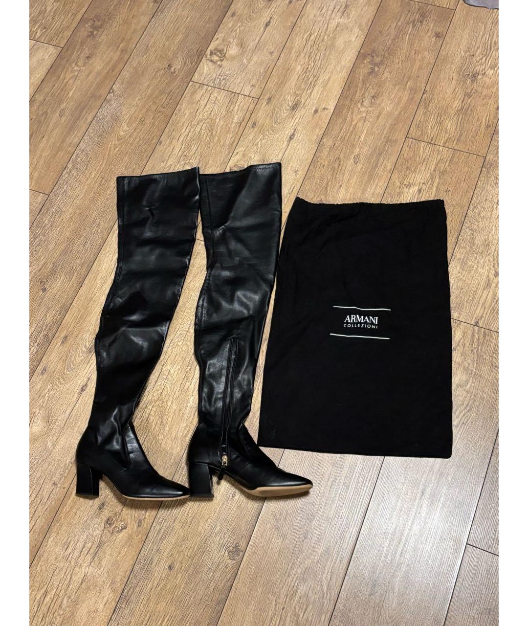 ARMANI COLLEZIONI Черные кожаные ботфорты, фото 5