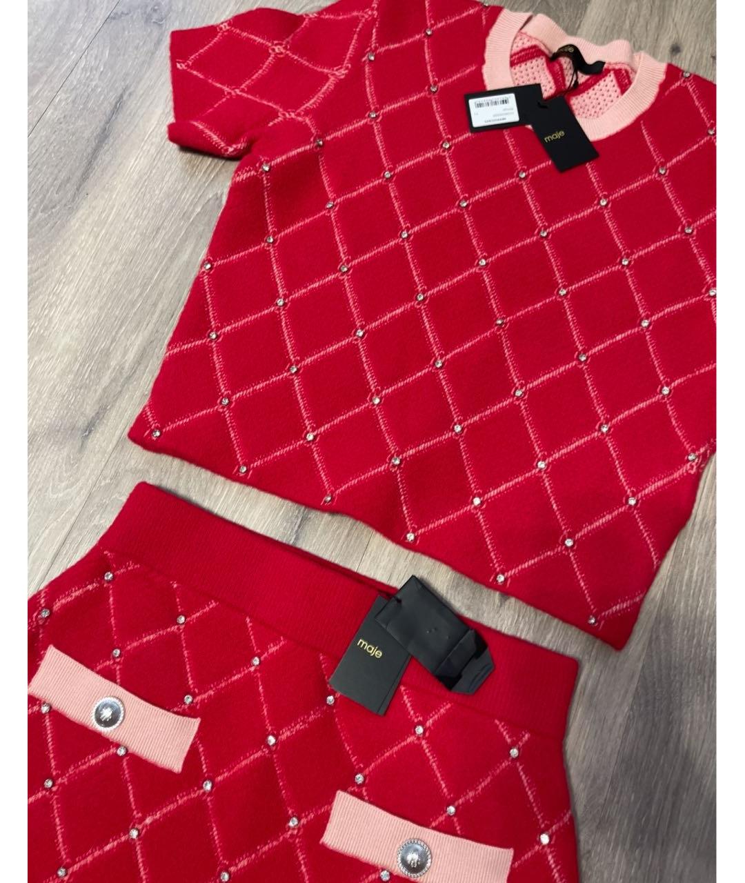 MAJE Красный вискозный костюм с юбками, фото 3