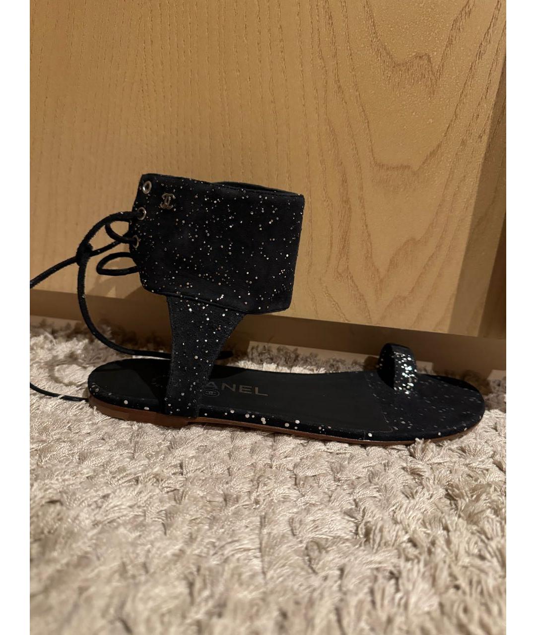 CHANEL Черные текстильные сандалии, фото 7