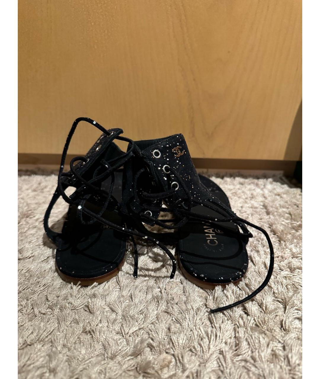 CHANEL Черные текстильные сандалии, фото 4