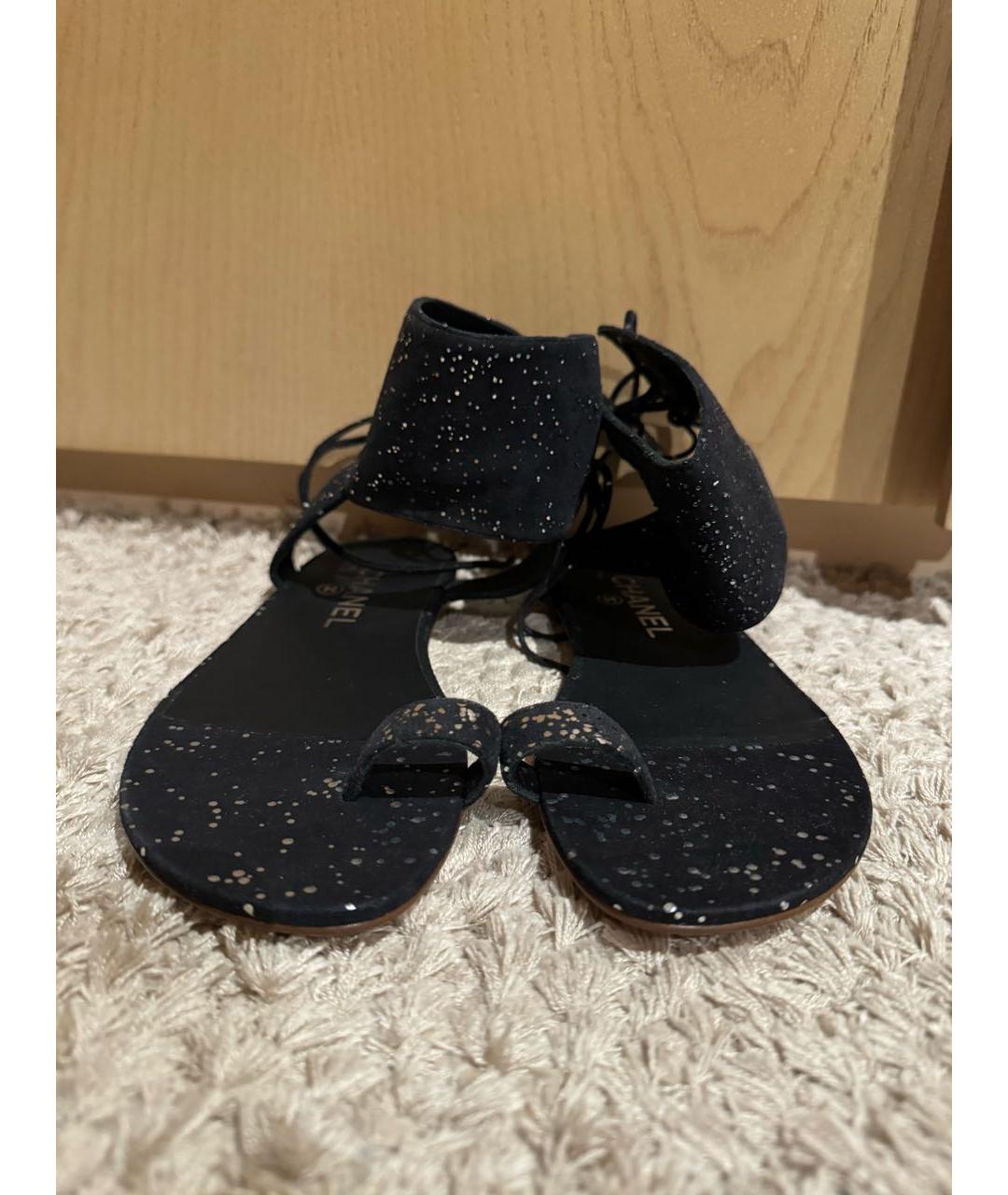 CHANEL Черные текстильные сандалии, фото 2