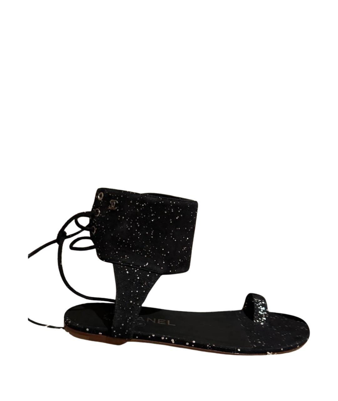 CHANEL Черные текстильные сандалии, фото 1