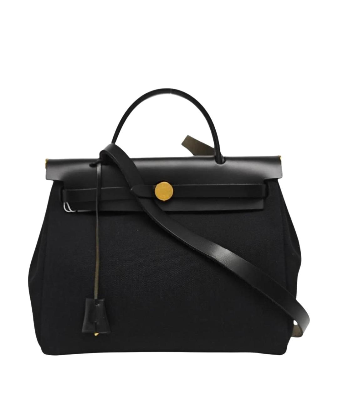 HERMES Черная кожаная сумка с короткими ручками, фото 1