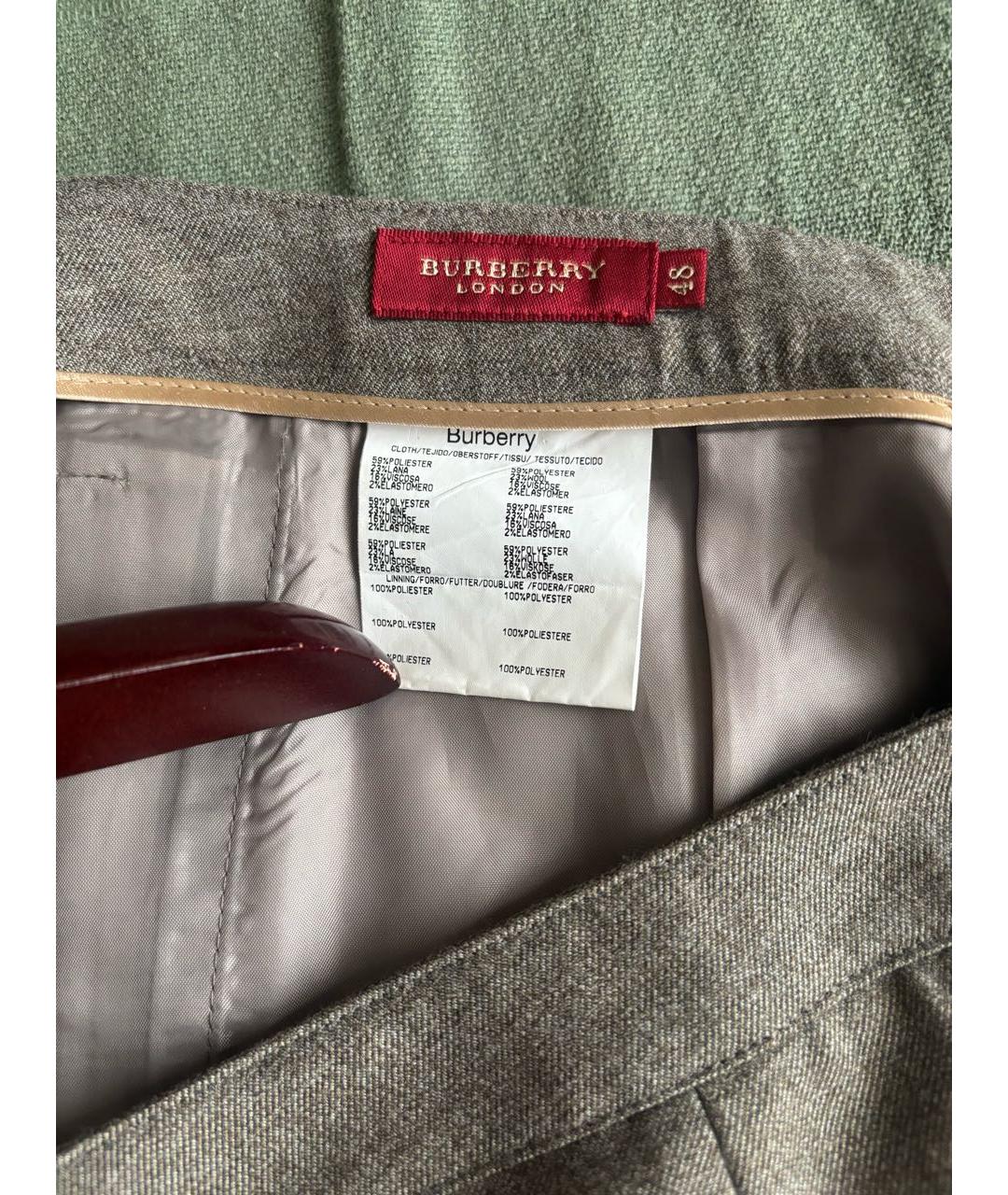 BURBERRY Бежевые полиэстеровые брюки широкие, фото 2