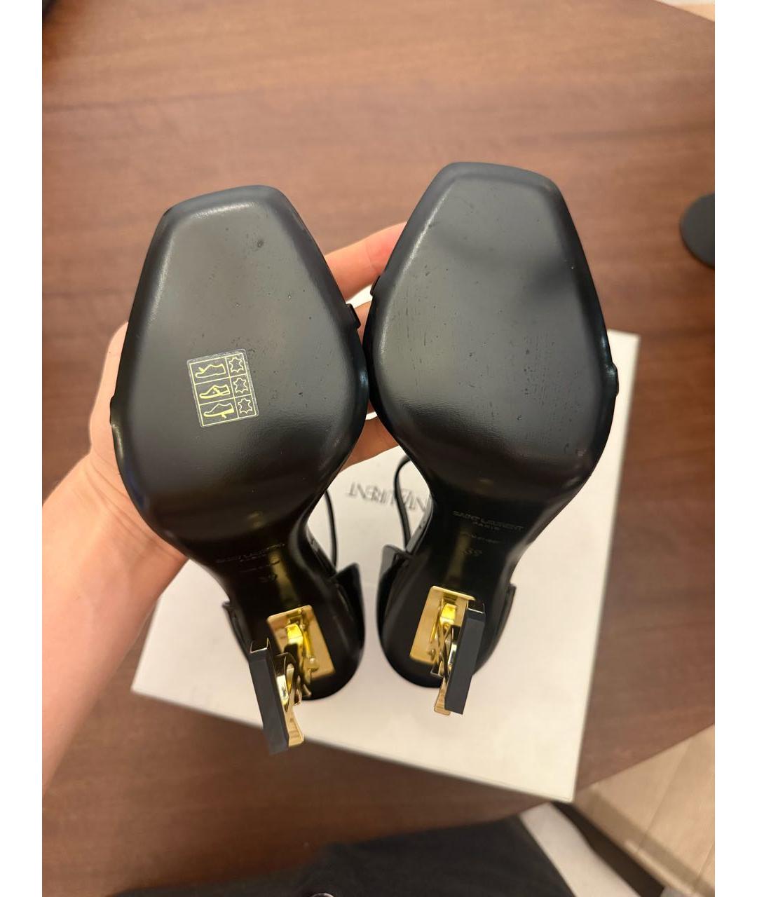 SAINT LAURENT Черные босоножки из лакированной кожи, фото 5