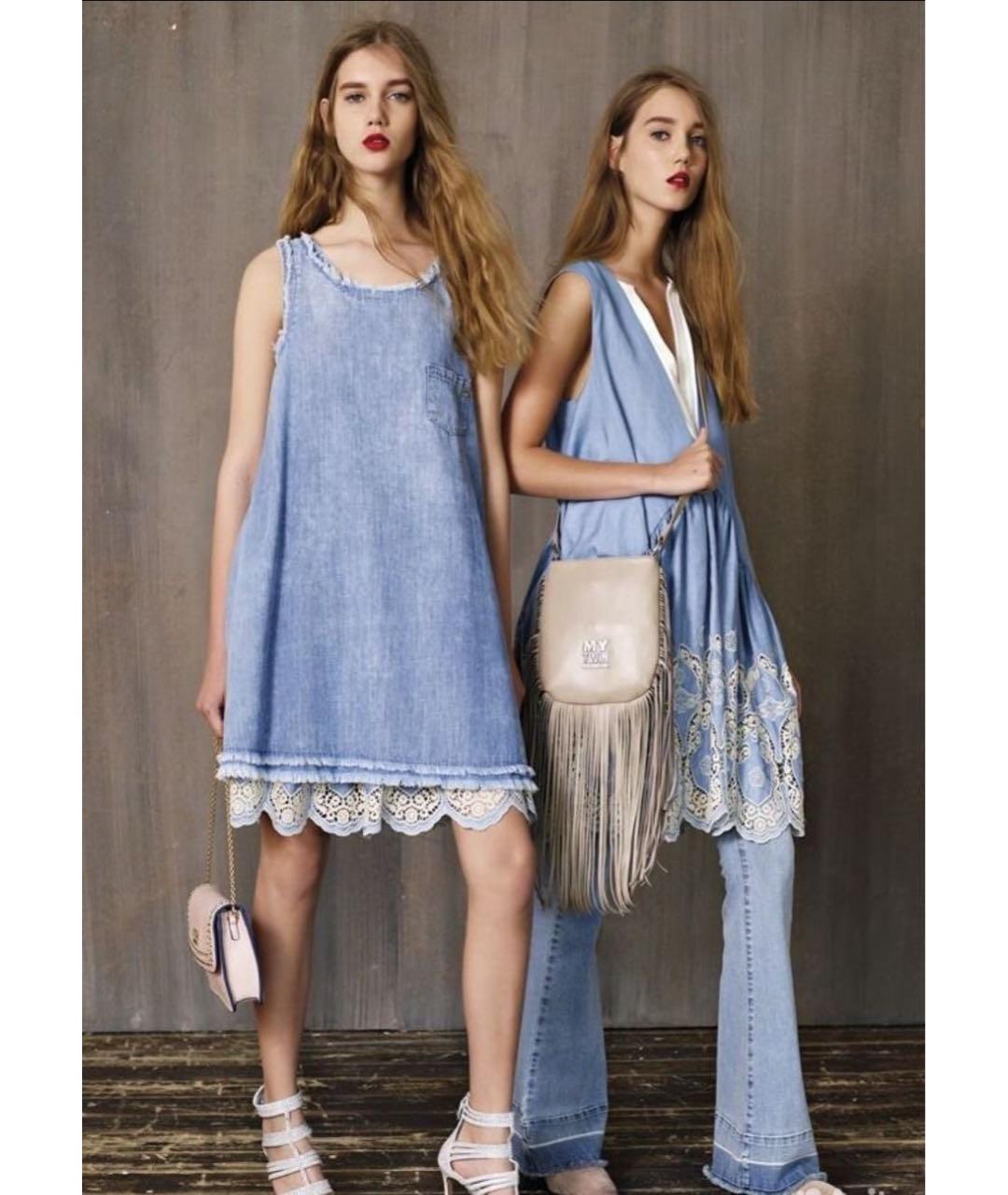 TWIN-SET Синее хлопковое повседневное платье, фото 5