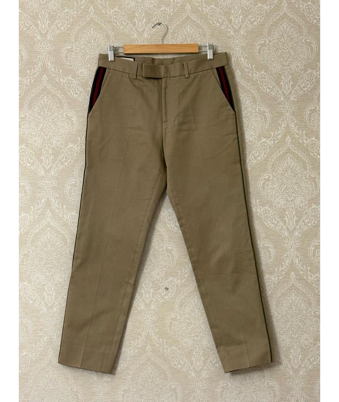 GUCCI Бежевые хлопковые классические брюки, фото 2