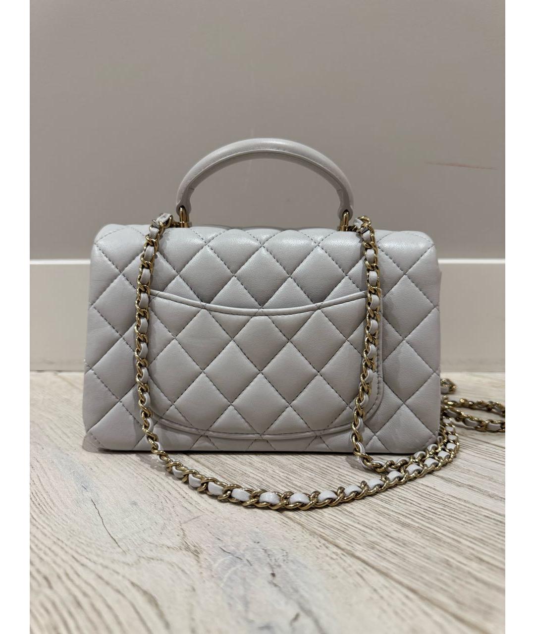 CHANEL Серая кожаная сумка с короткими ручками, фото 2