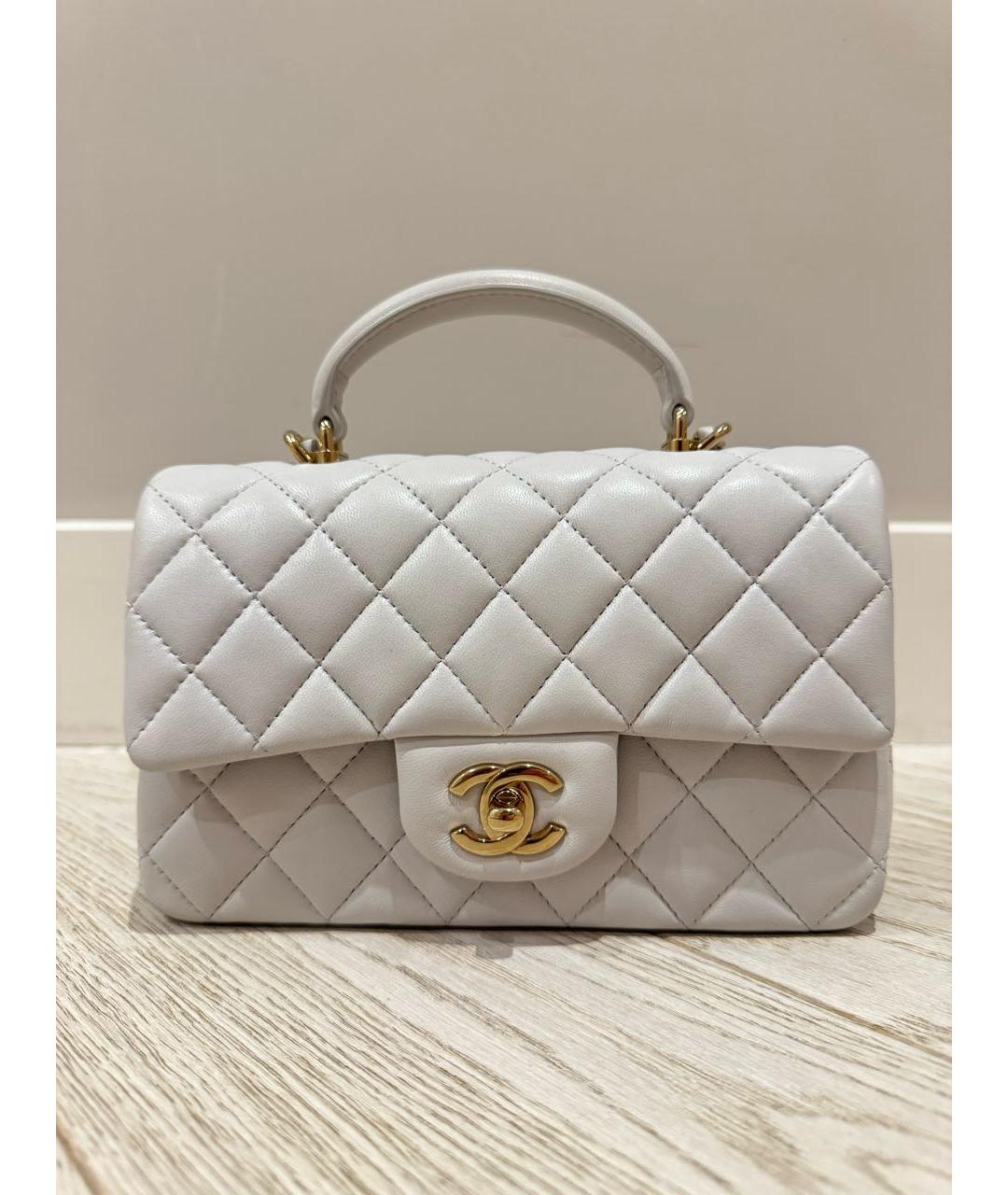 CHANEL Серая кожаная сумка с короткими ручками, фото 8