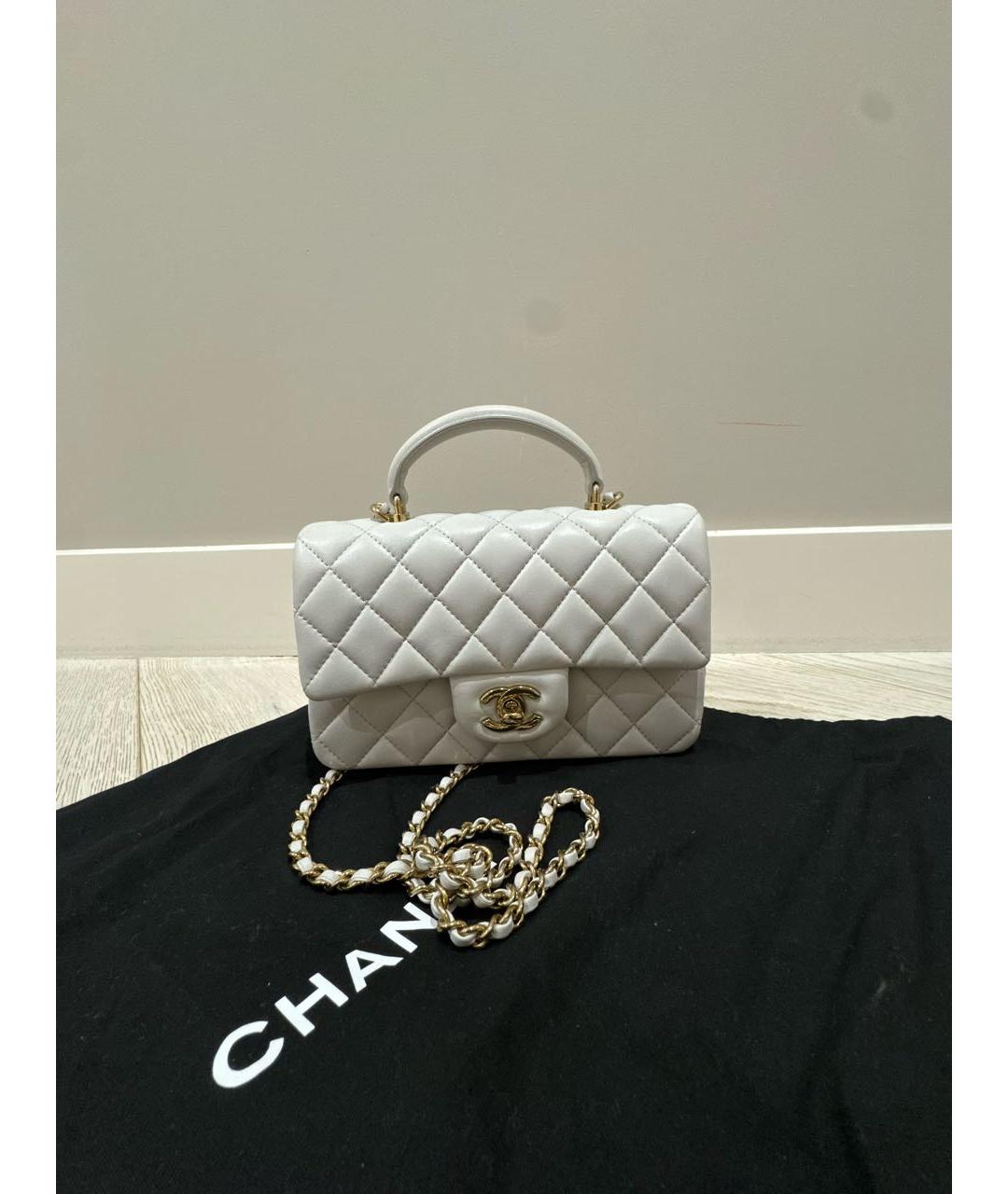 CHANEL Серая кожаная сумка с короткими ручками, фото 7