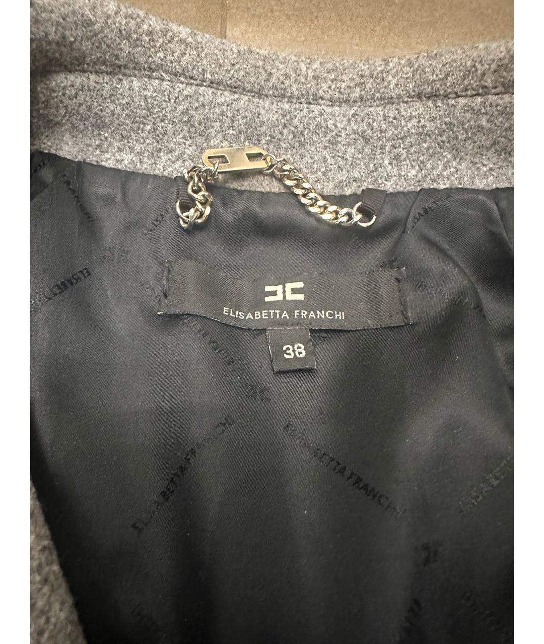 ELISABETTA FRANCHI Серое шерстяное пальто, фото 3
