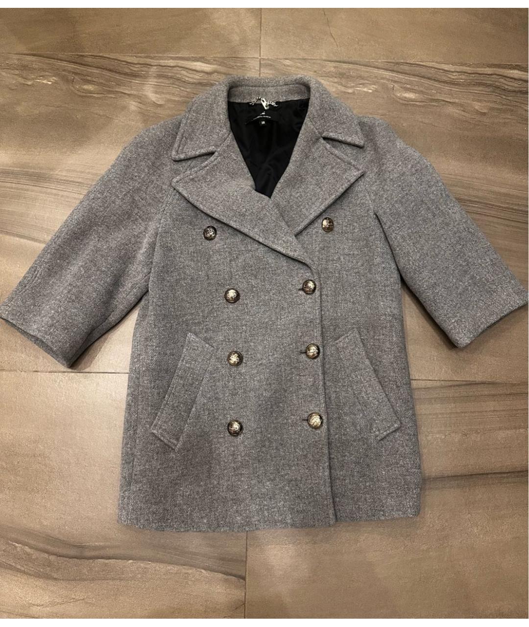 ELISABETTA FRANCHI Серое шерстяное пальто, фото 5