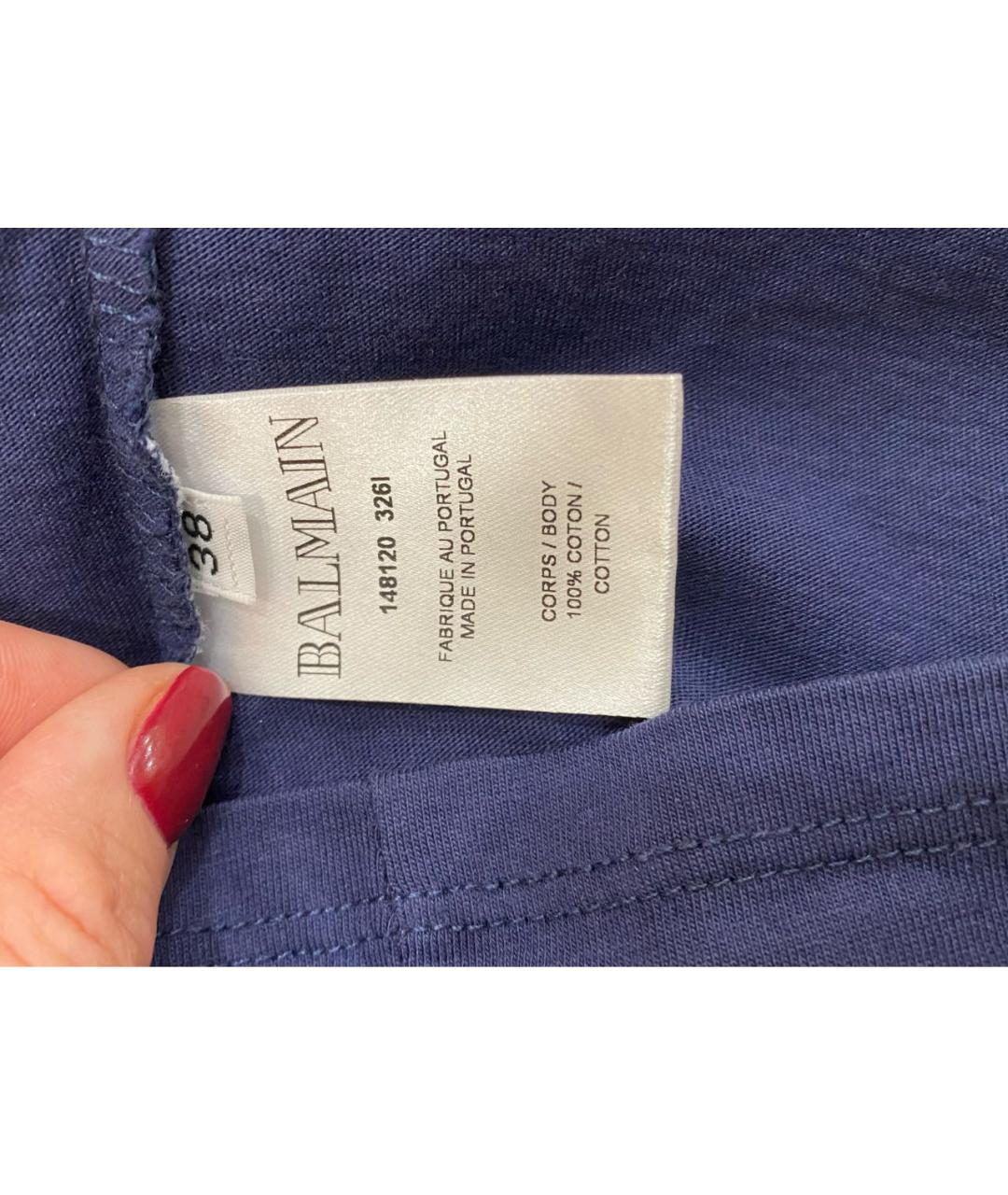 BALMAIN Темно-синяя хлопковая футболка, фото 6