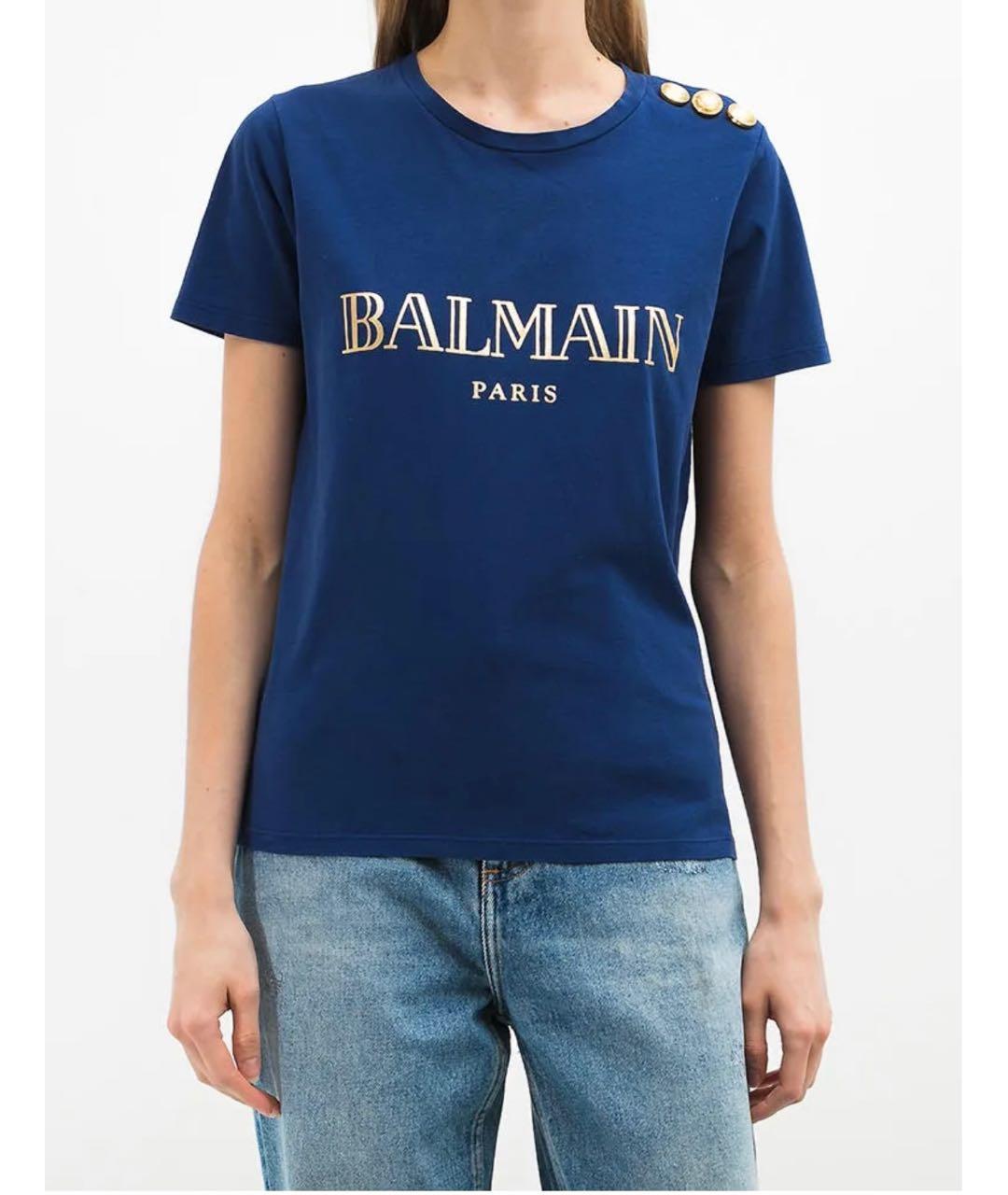 BALMAIN Темно-синяя хлопковая футболка, фото 8