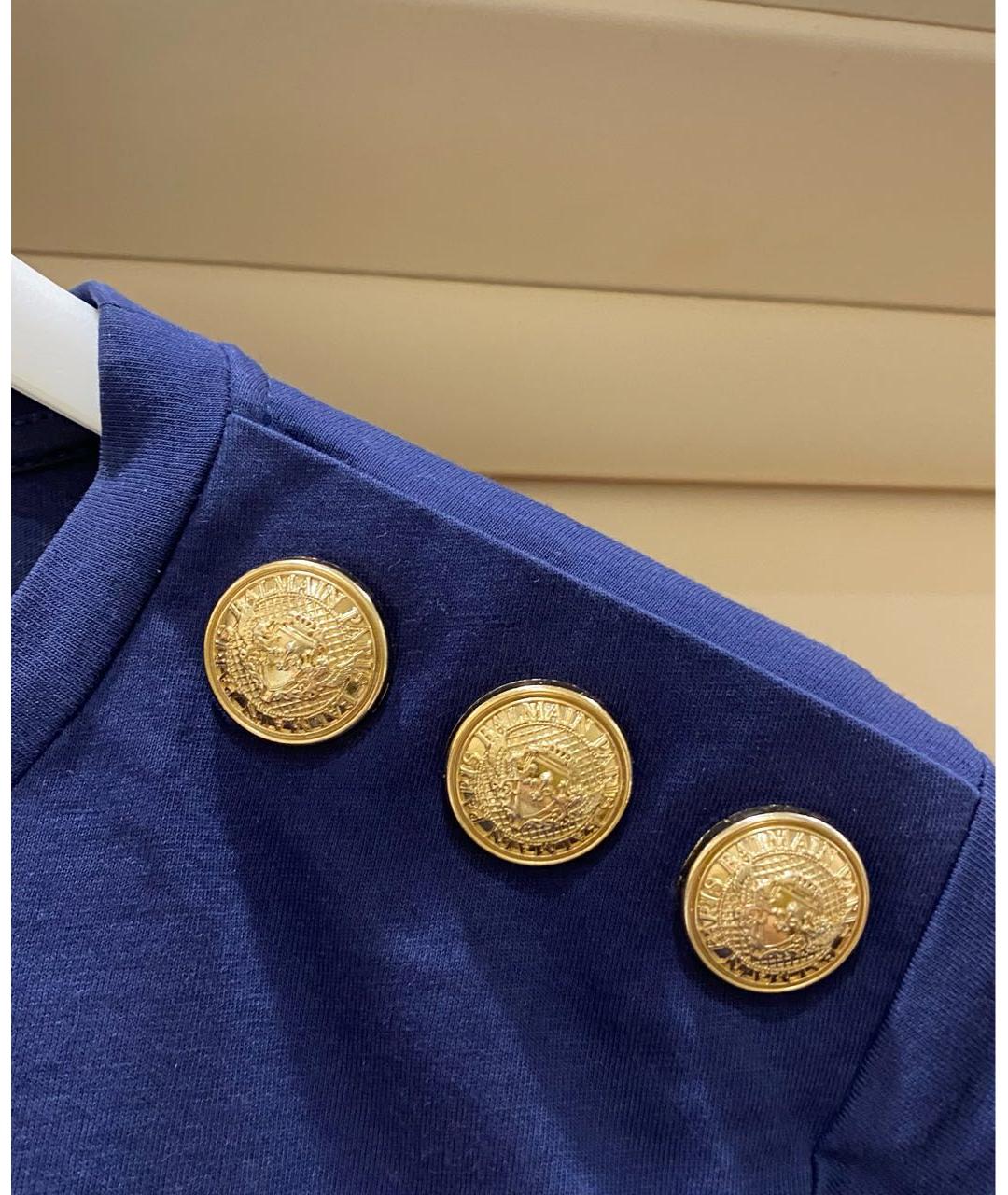 BALMAIN Темно-синяя хлопковая футболка, фото 4