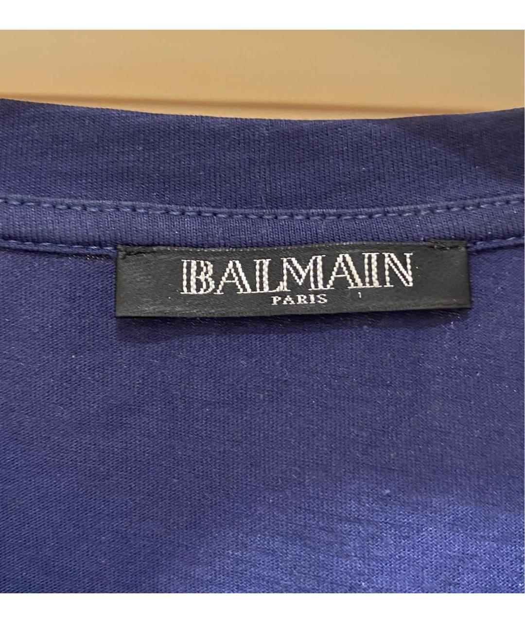 BALMAIN Темно-синяя хлопковая футболка, фото 7