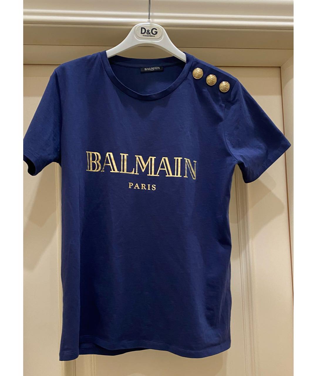 BALMAIN Темно-синяя хлопковая футболка, фото 2