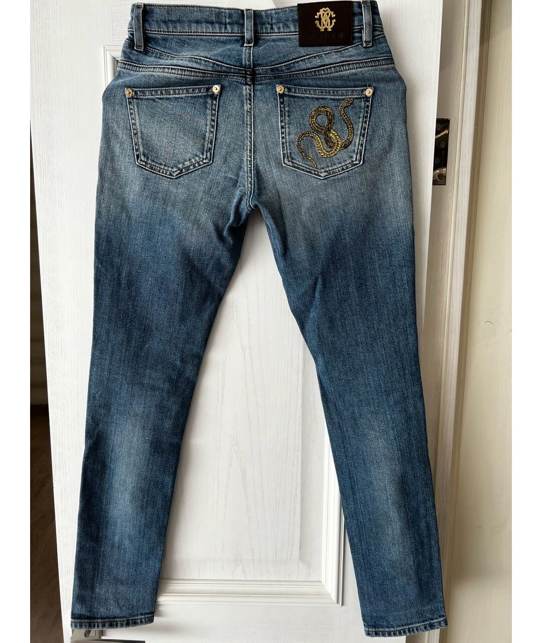 ROBERTO CAVALLI Голубые хлопковые прямые джинсы, фото 2
