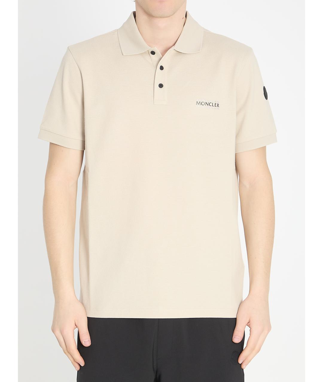 MONCLER Бежевое хлопковое поло с коротким рукавом, фото 4