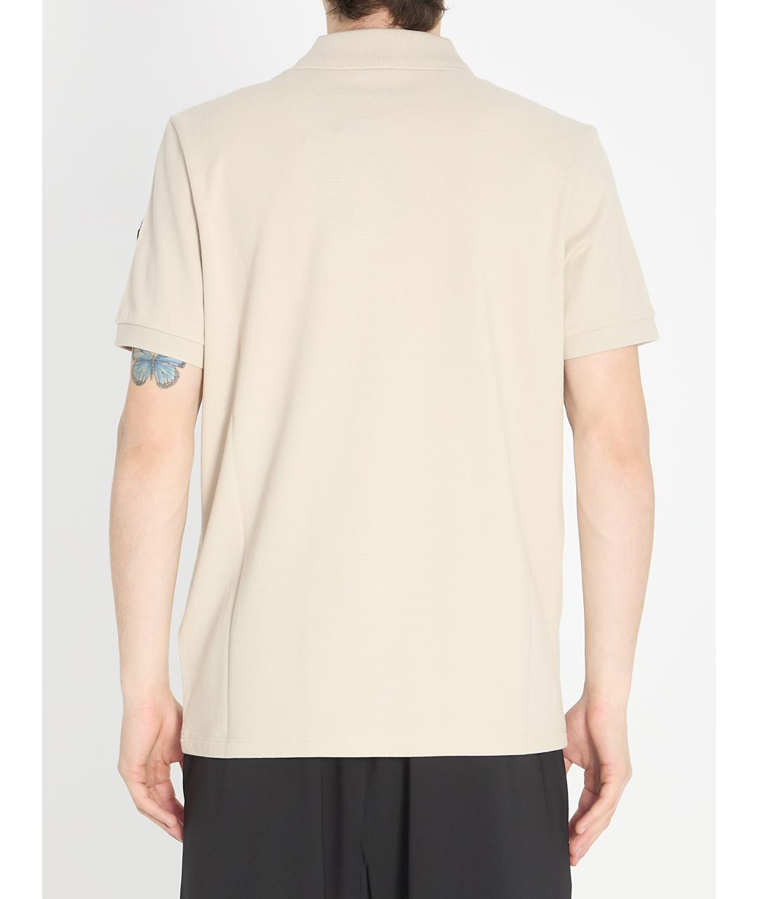 MONCLER Бежевое хлопковое поло с коротким рукавом, фото 3