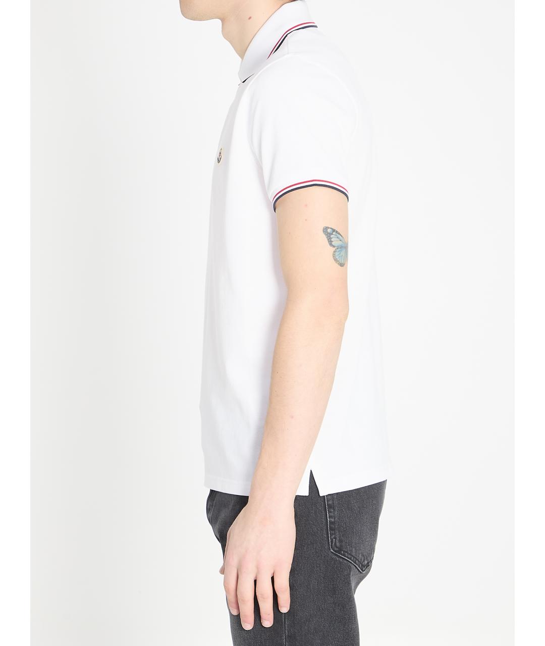 MONCLER Белое хлопковое поло с коротким рукавом, фото 3