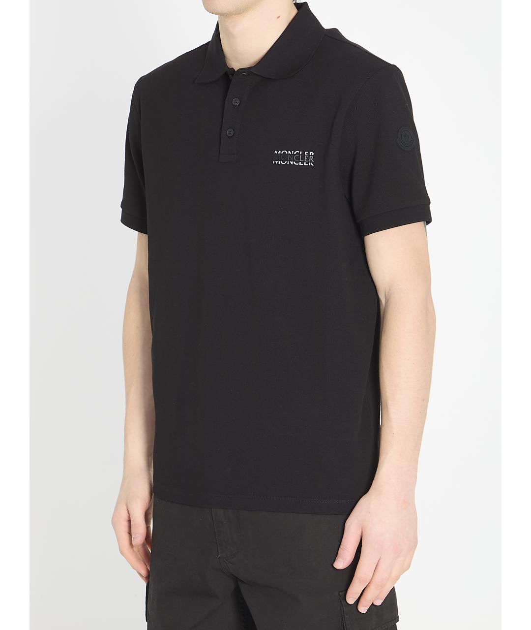 MONCLER Черное хлопковое поло с коротким рукавом, фото 2