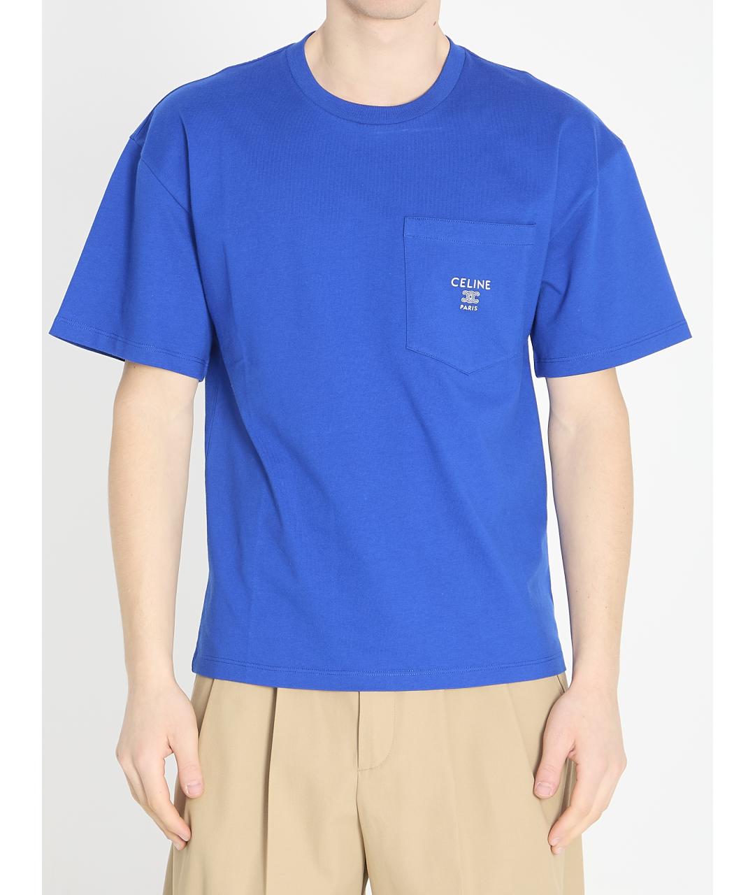 CELINE Синяя хлопковая футболка, фото 2