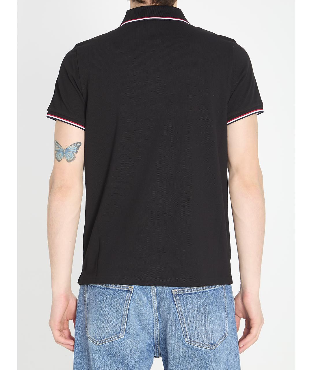 MONCLER Черное хлопковое поло с коротким рукавом, фото 4