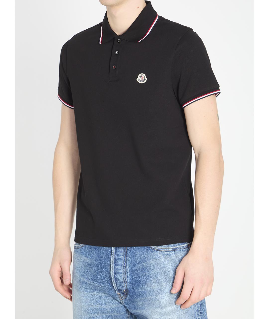 MONCLER Черное хлопковое поло с коротким рукавом, фото 2