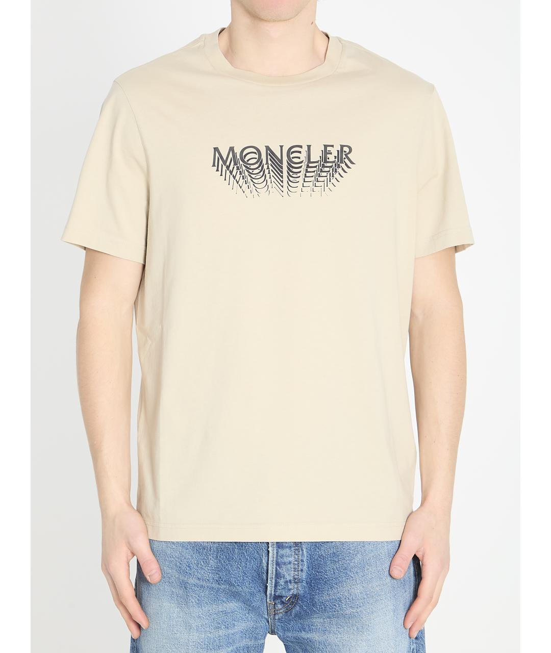 MONCLER Бежевая хлопковая футболка, фото 5