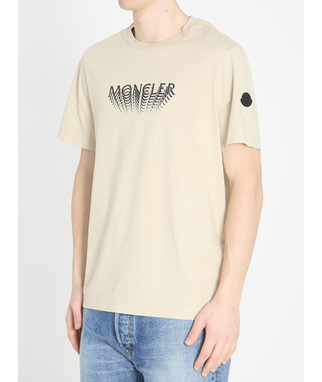 MONCLER Бежевая хлопковая футболка, фото 2