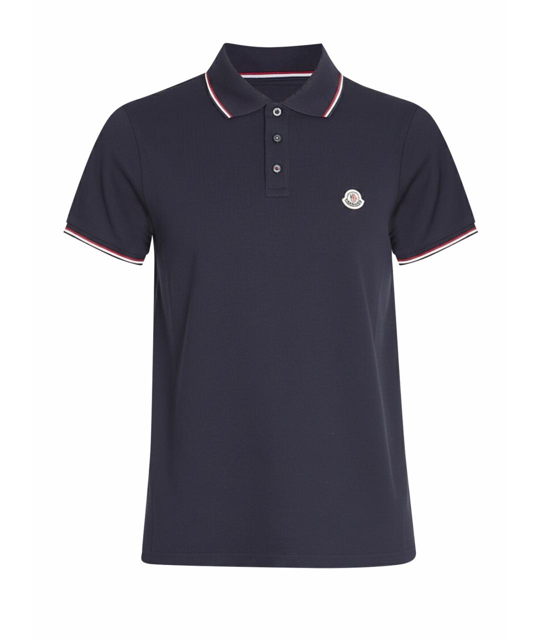 MONCLER Синее хлопковое поло с коротким рукавом, фото 1