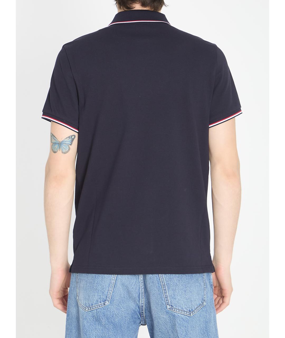 MONCLER Синее хлопковое поло с коротким рукавом, фото 4