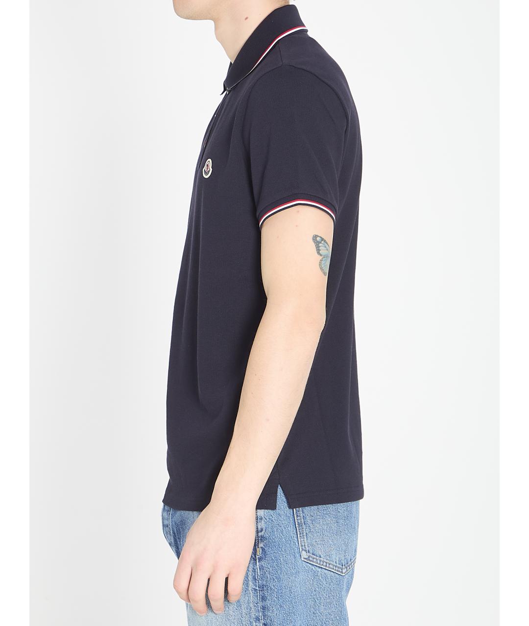 MONCLER Синее хлопковое поло с коротким рукавом, фото 3