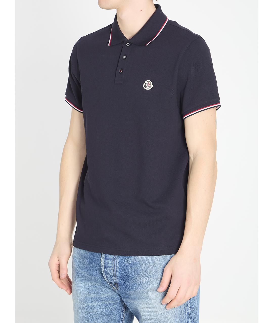 MONCLER Синее хлопковое поло с коротким рукавом, фото 2