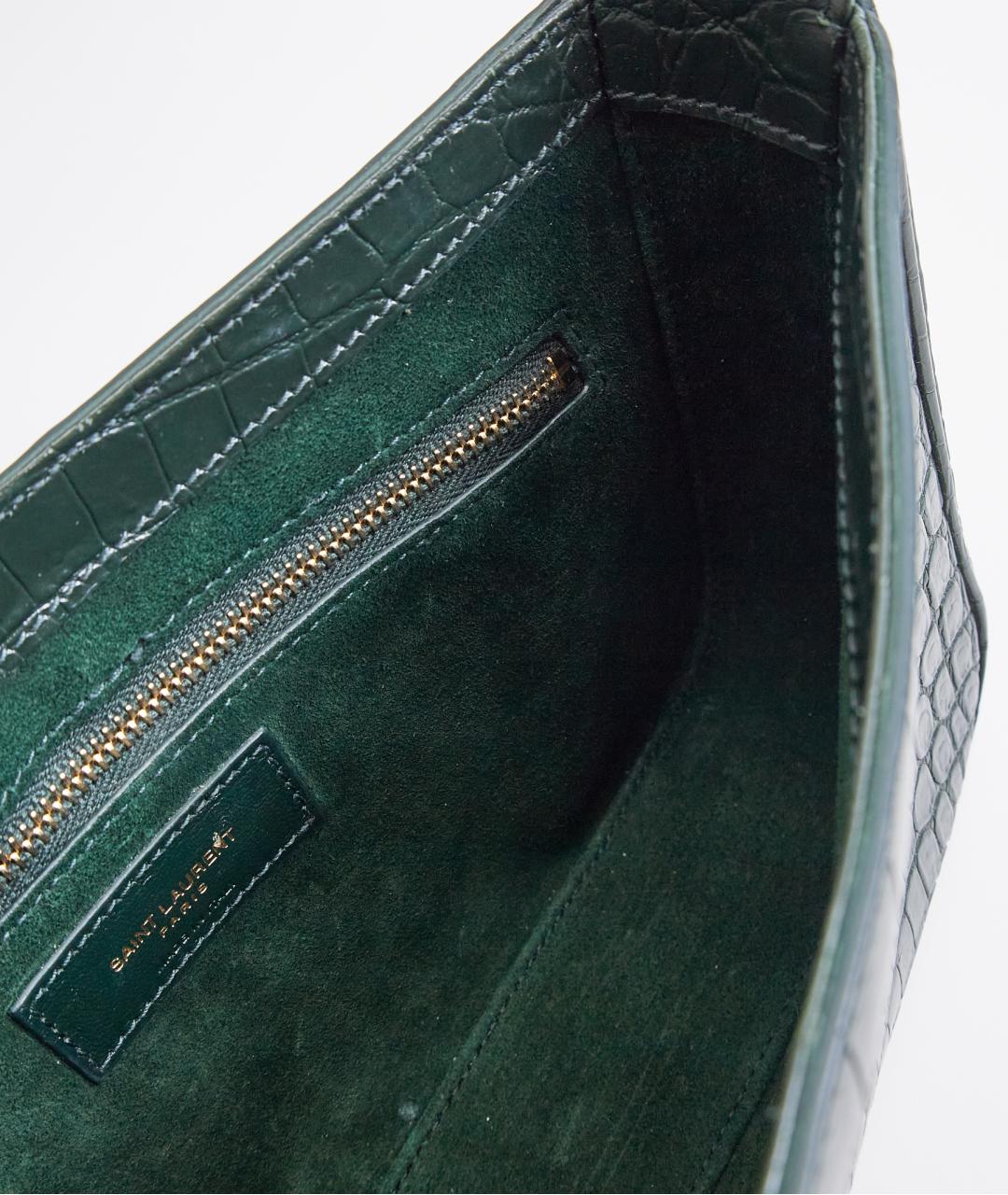 SAINT LAURENT Зеленая кожаная сумка с короткими ручками, фото 6