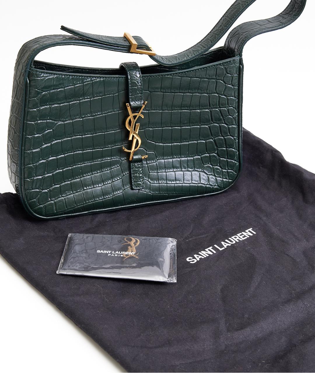 SAINT LAURENT Зеленая кожаная сумка с короткими ручками, фото 7