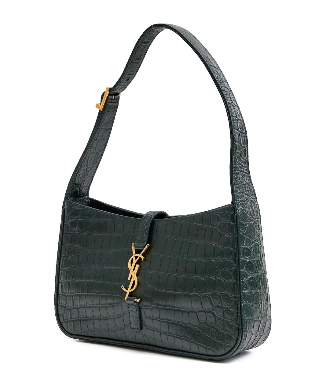 SAINT LAURENT Зеленая кожаная сумка с короткими ручками, фото 2