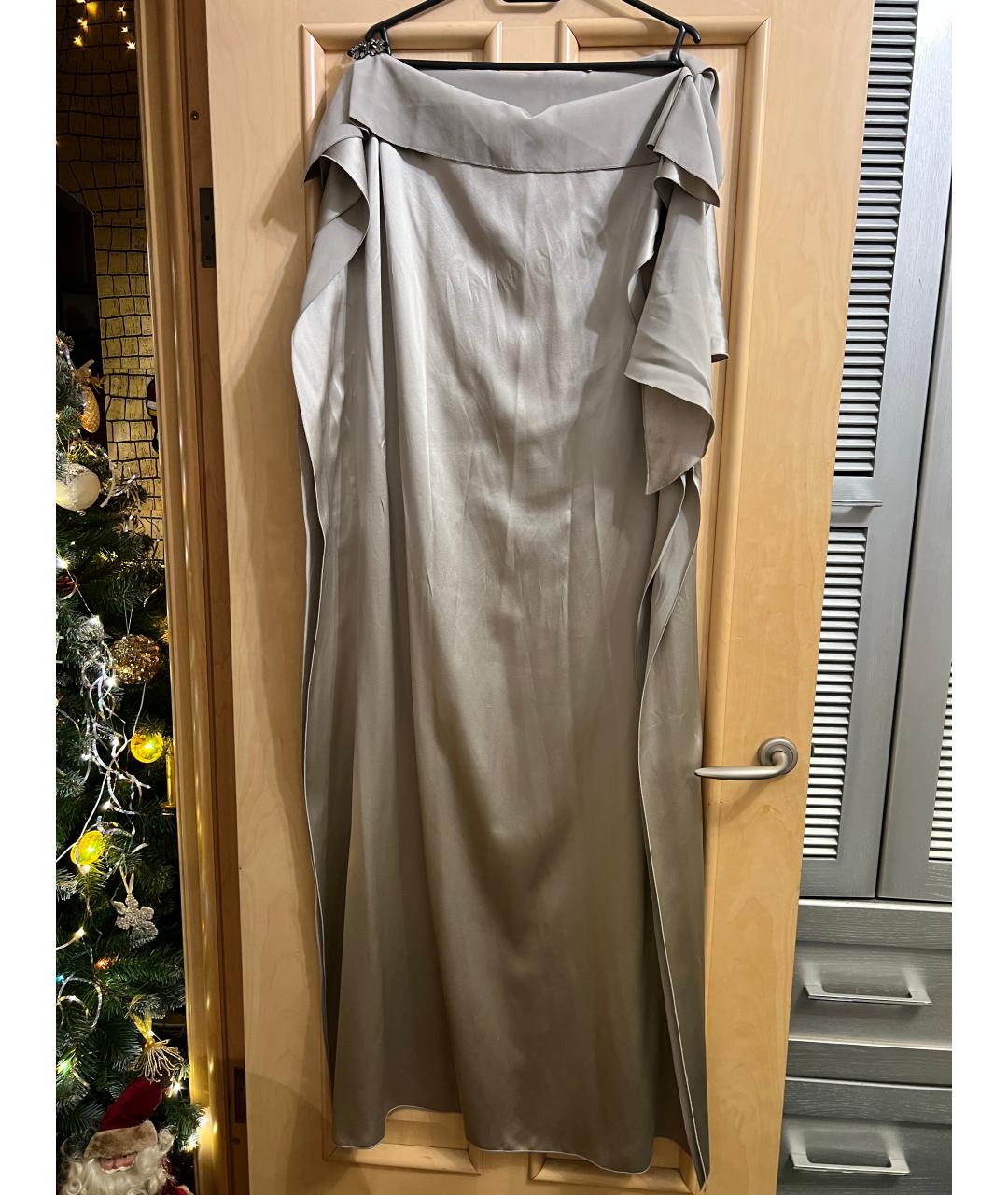 CAROLINA HERRERA Серое шелковое вечернее платье, фото 2