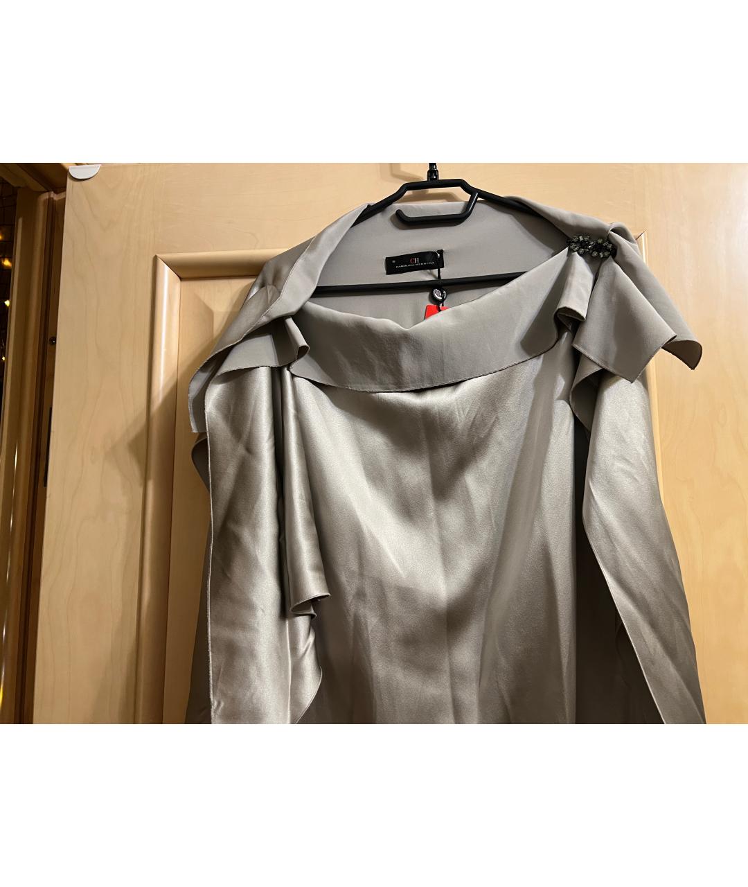 CAROLINA HERRERA Серое шелковое вечернее платье, фото 4