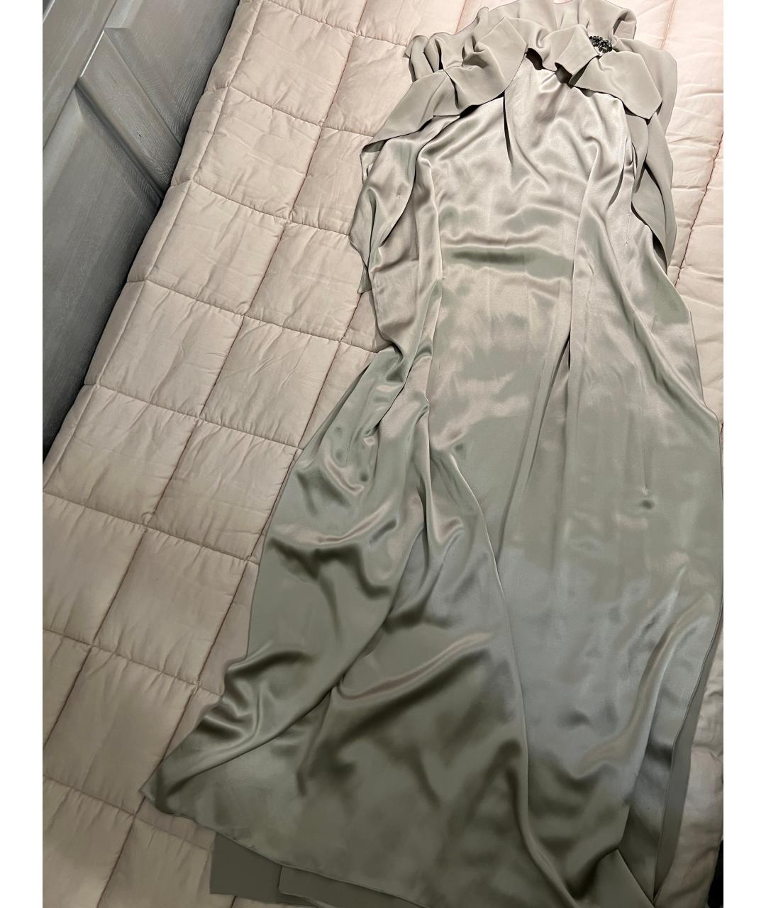 CAROLINA HERRERA Серое шелковое вечернее платье, фото 6