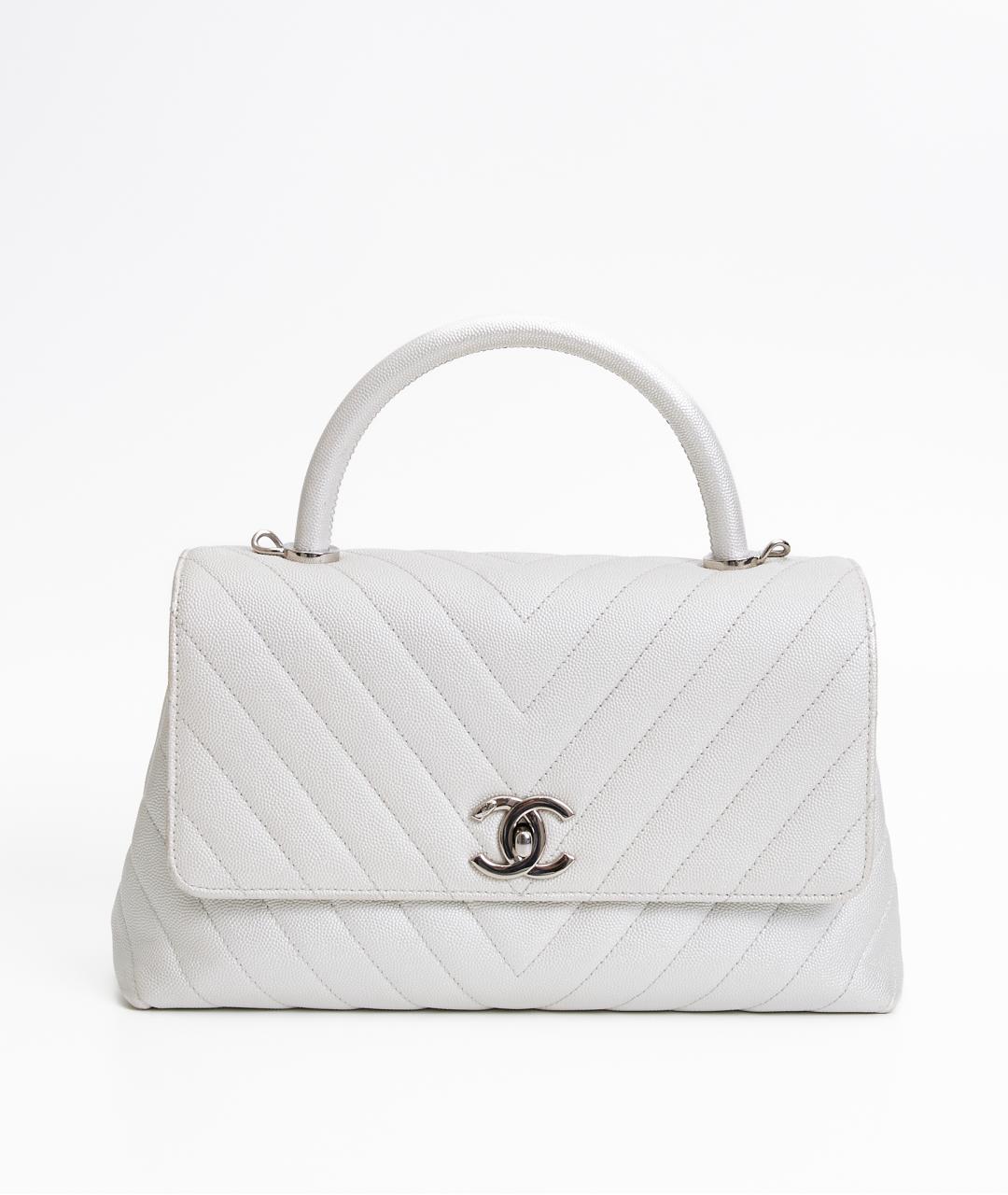 CHANEL Белая кожаная сумка с короткими ручками, фото 9