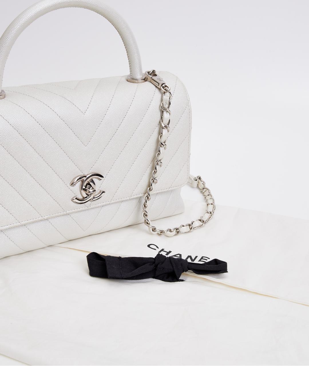 CHANEL Белая кожаная сумка с короткими ручками, фото 8
