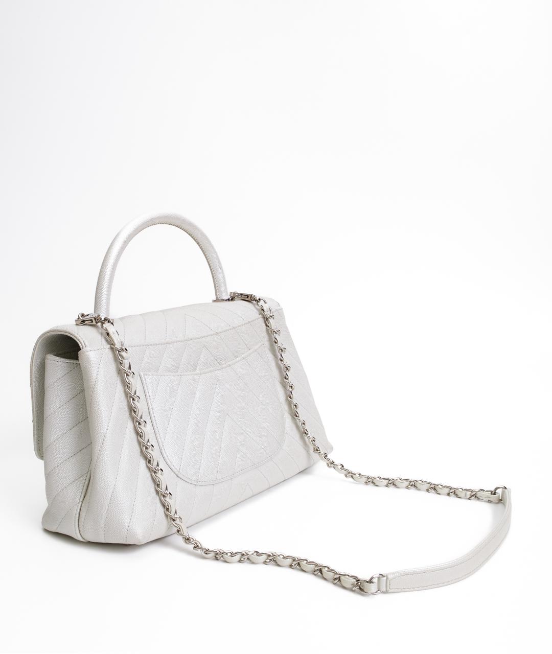 CHANEL Белая кожаная сумка с короткими ручками, фото 4