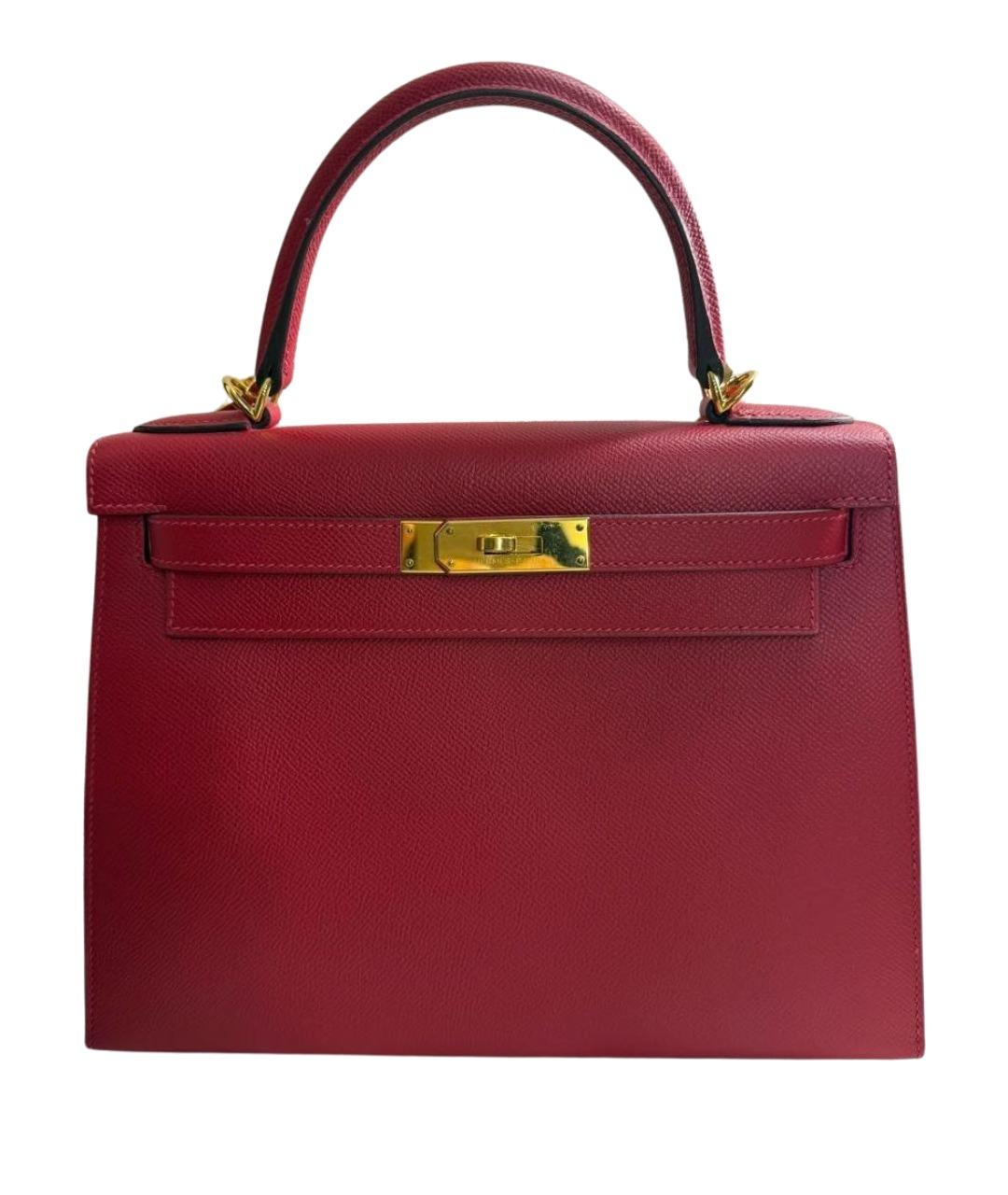 HERMES Красная кожаная сумка с короткими ручками, фото 1